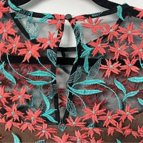 Elliatt Sheer Mesh Overlay Floral Mod Embroidery Mini Dress - Picture 5 of 9